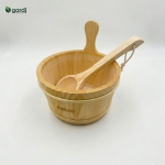 SAWO 4 l wooden sauna bucket and 36 cm pine ladle – classic sauna accessory set
