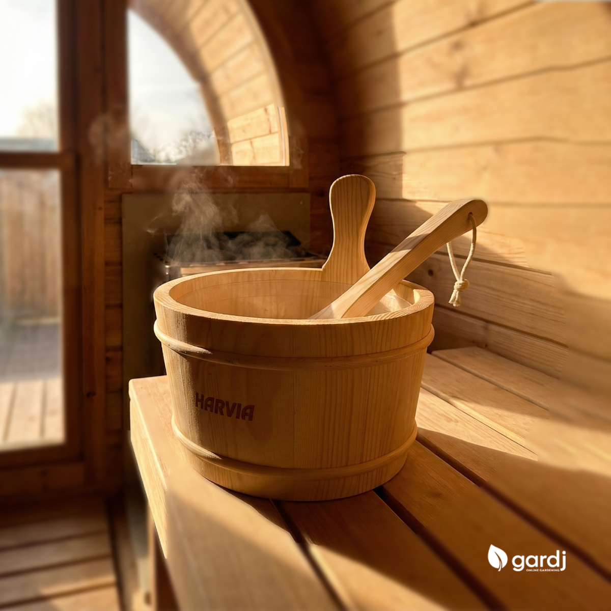 SAWO 4 l wooden sauna bucket and 36 cm pine ladle – classic sauna accessory set - Image 2